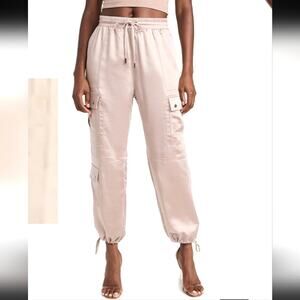 NWT$325 Cinq a Sept Nitsan Satin Parachute Silky Cargo Pants in Oyster Sz Large
